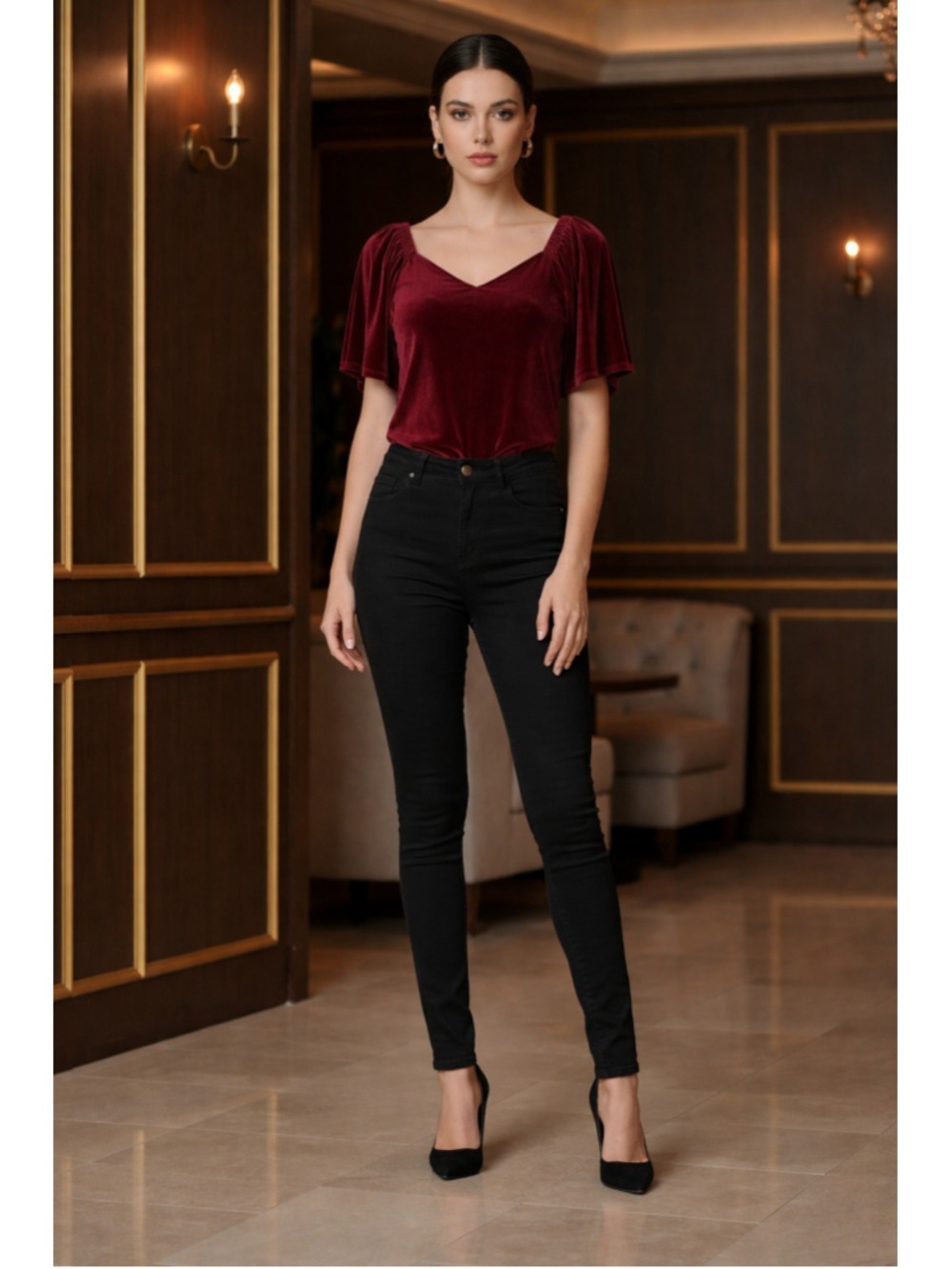 Ricki’s Burgundy Velvet puff sleeve Blouse size XXL